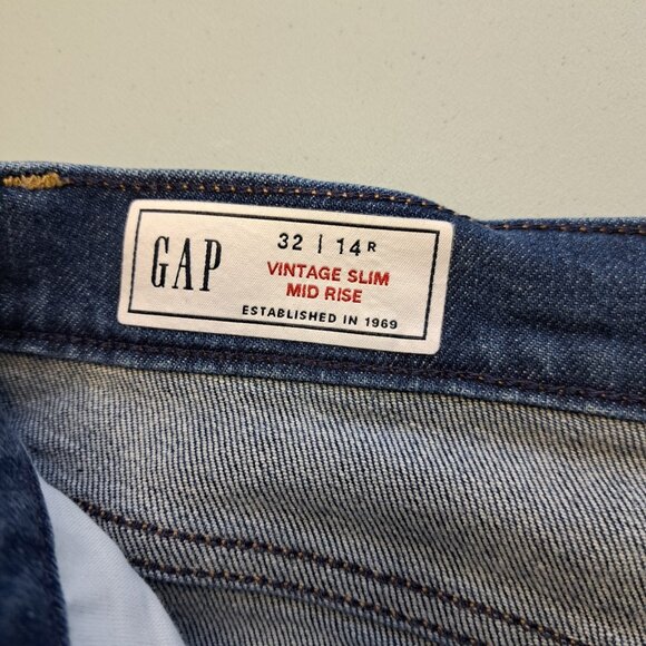 Gap Womens Vintage Slim Mid Rise Jeans Ankle Blue Straight Leg Stretch Sz 32/14 - Picture 3 of 5